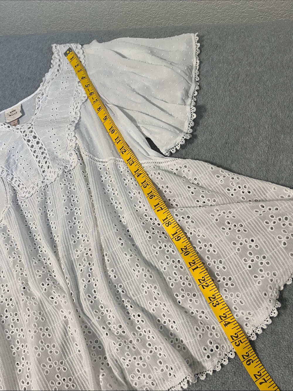 Boho White Eyelet Top Large Sheer Flowy Coastal Cottage Beachie - Picture 4 of 11